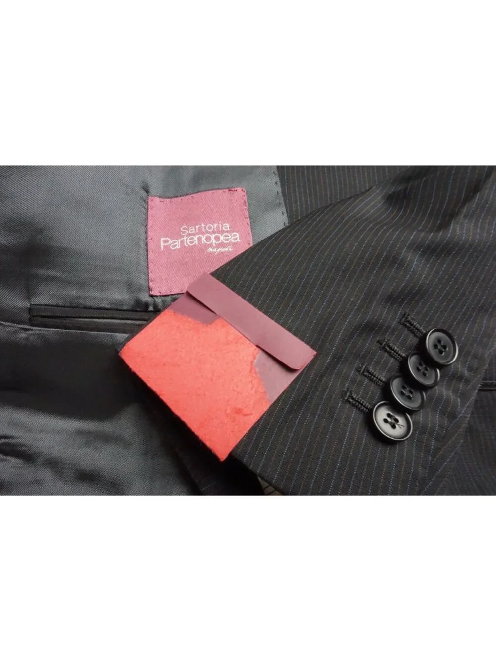 Sartoria Partenopea Black Blue Stripe Silk Blend 2 Pc Suit Jacket Pant 58 EU NEW
